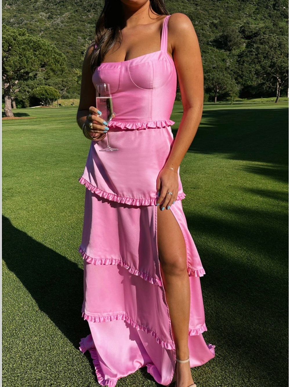 Show Me Your MuMu Lady Corset Pink Ruffle Tiered Maxi Dress